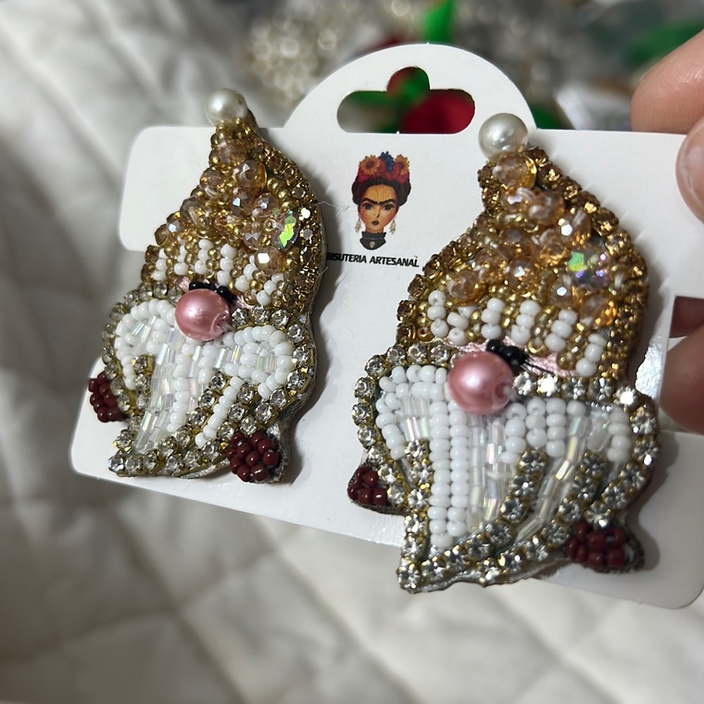 Handmade Christmas gnome earrings